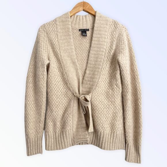Deane & White Angora Lambswool Blend Tie Cream Cardigan Size Medium - Picture 1 of 4